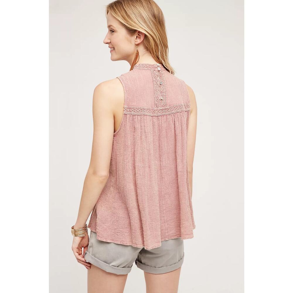 Anthropologie Eri + Ali Sweetbriar Blush Pink Embroidered Tunic Tank Blouse XL - Picture 2 of 11